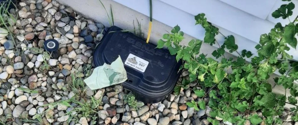 Chipmunk box next to a house in Lowell, MI.