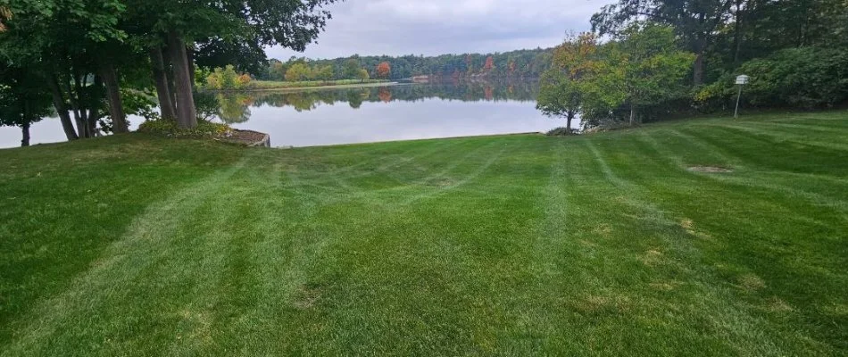 Green grass in front of a lake in Martin, MI.