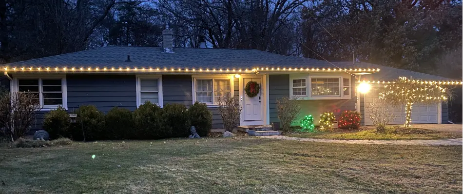 House in Grand Rapids, MI, with holiday lighting.