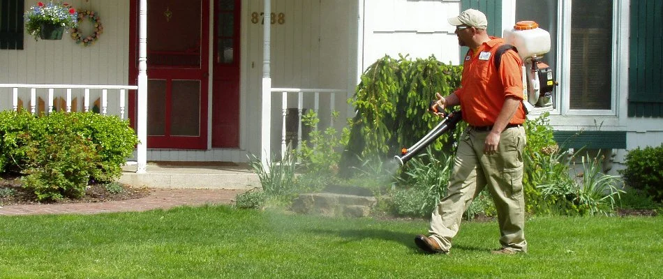 Lawn in Grand Rapids, MI, being treated with mosquito control treatment.