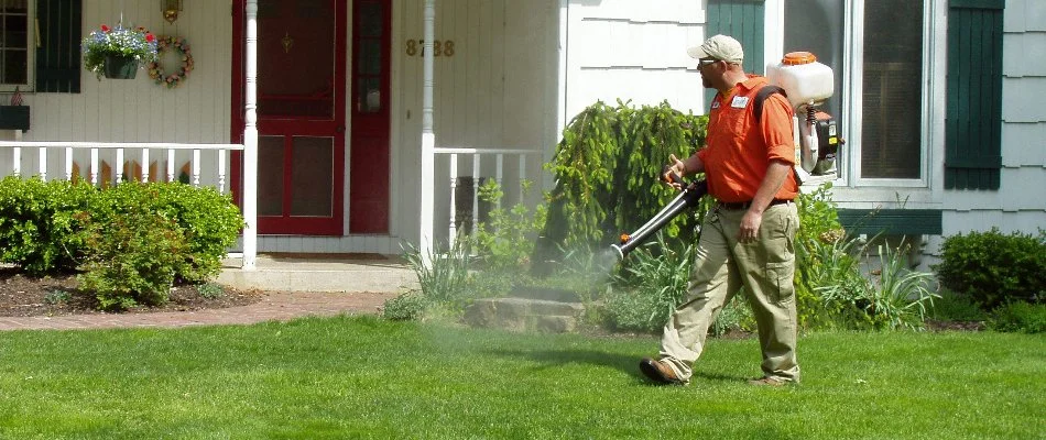 Mosquito treatment being applied to lawn in Gowen, MI.