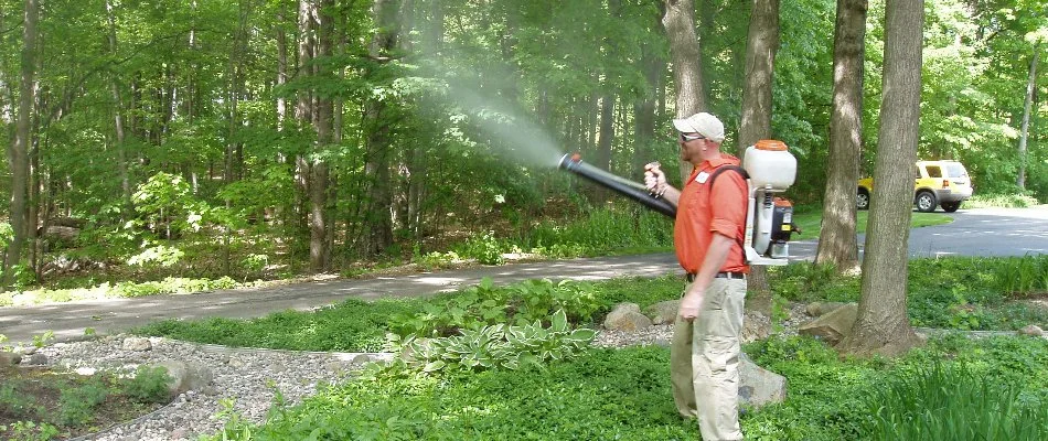 Mosquito treatment being applied on property in Alto, MI.