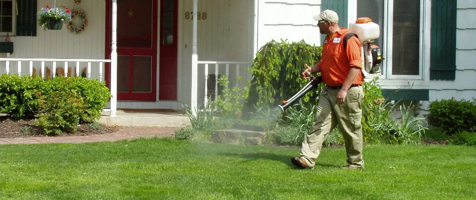 Mosquito control being applied to a lawn in Fennville, MI.